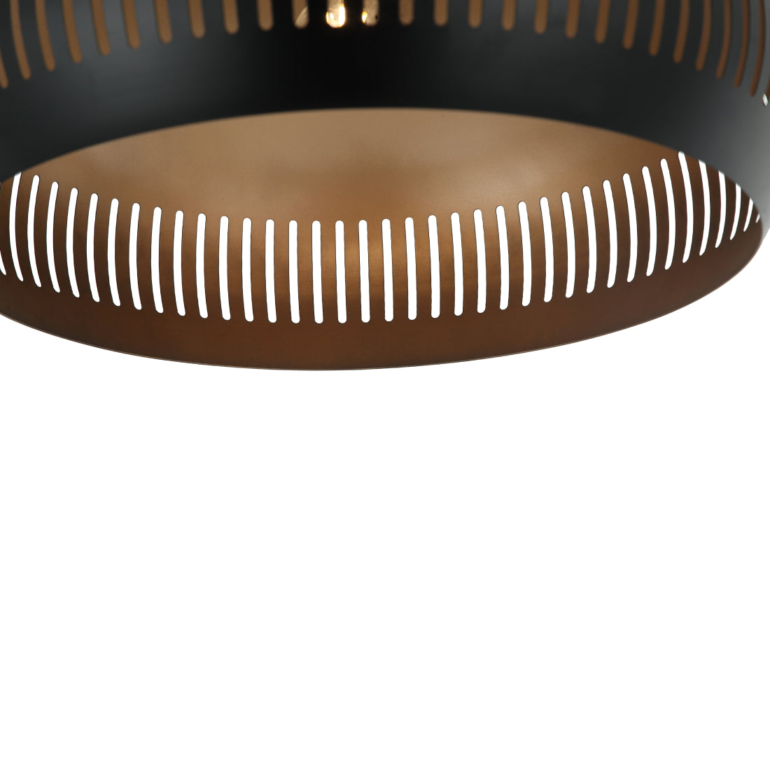 Nauwkeurige detailfoto van de Duomo hanglamp in zwart en goud. Een perfect accent voor moderne interieurs met flair.