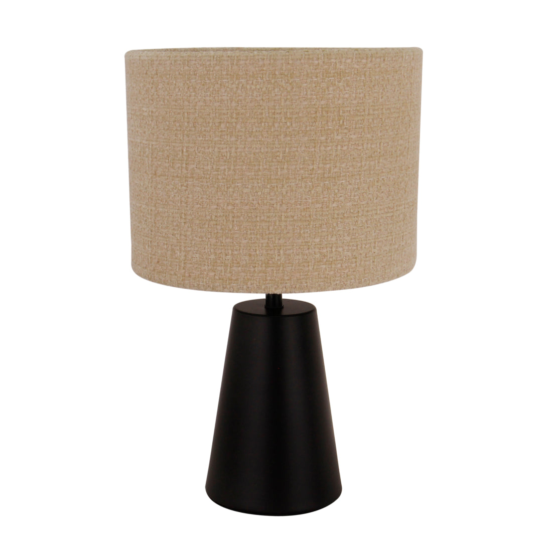 Detail van de Faro tafellamp met een unieke zandkleur en zwart accent.