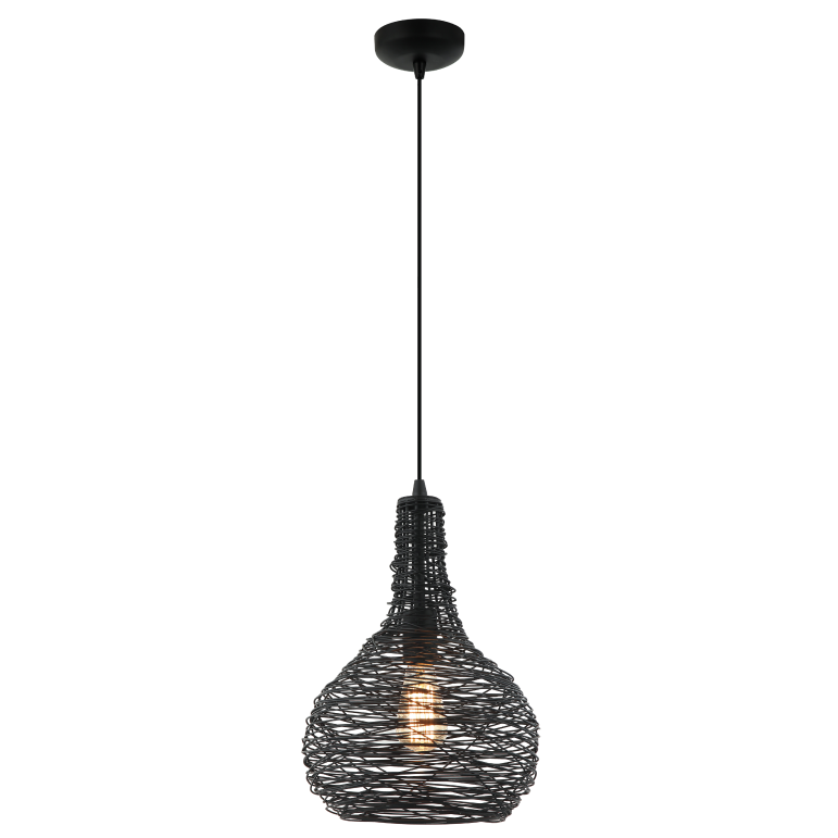 Strakke zwarte hanglamp Filo Sottile met een speelse vormgeving.