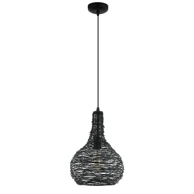 Detailopname van de zwarte Filo Sottile hanglamp. Een moderne aanvulling voor boven de eettafel of in de woonkamer.