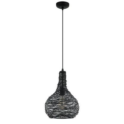 Detailopname van de zwarte Filo Sottile hanglamp. Een moderne aanvulling voor boven de eettafel of in de woonkamer.