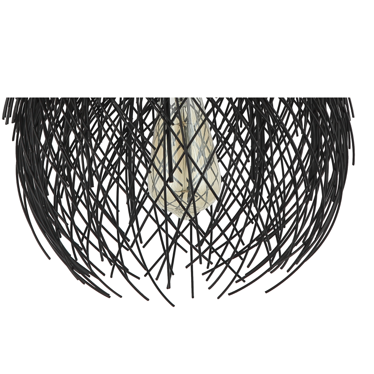 Close-up van de zwarte Filo Sottile hanglamp. Deze moderne lamp voegt een unieke uitstraling toe aan je interieur.