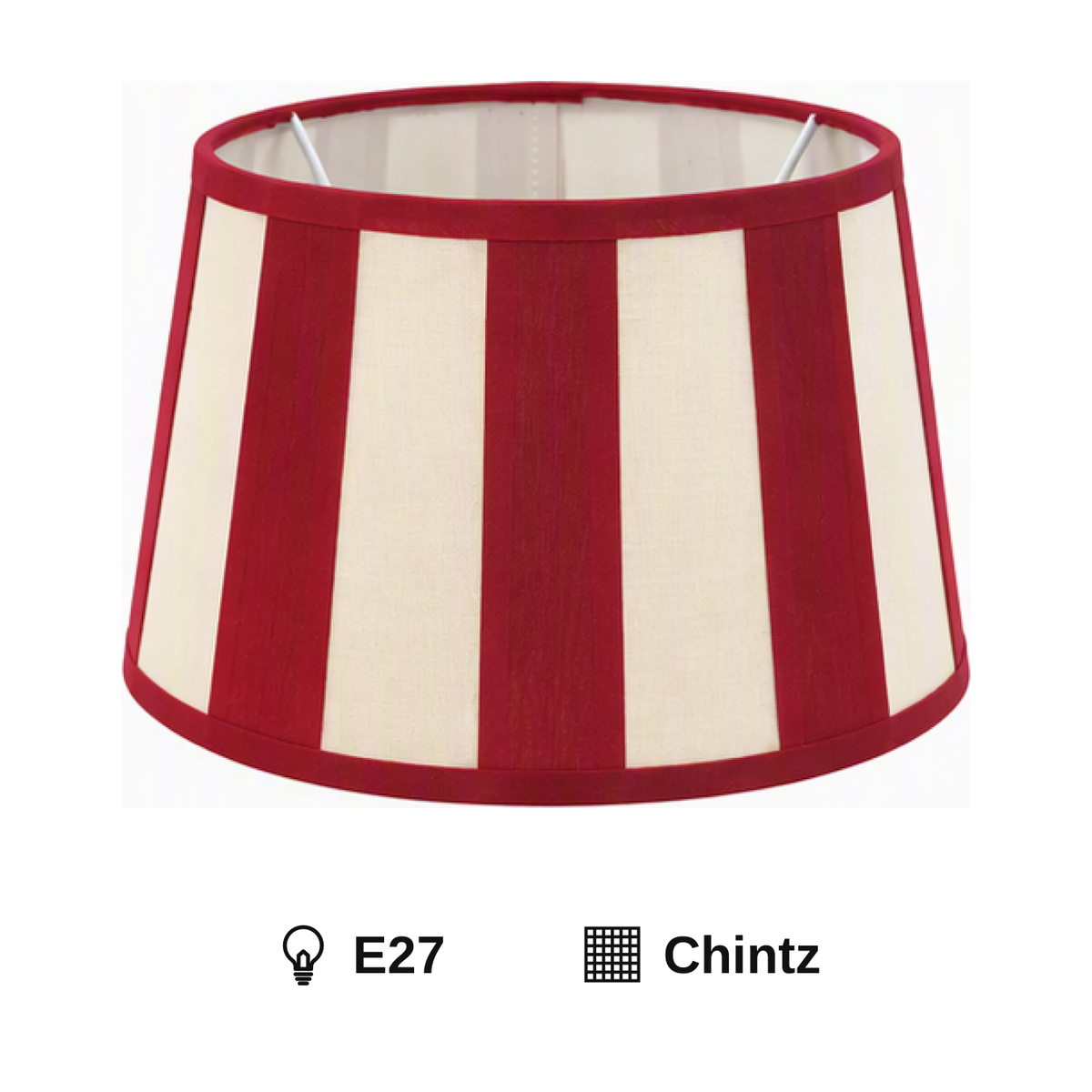 Various Lampshade Round Top - Cream, Red - Balken - Ø25 cm - Chintz with E27 lamp holder, made of Chintz