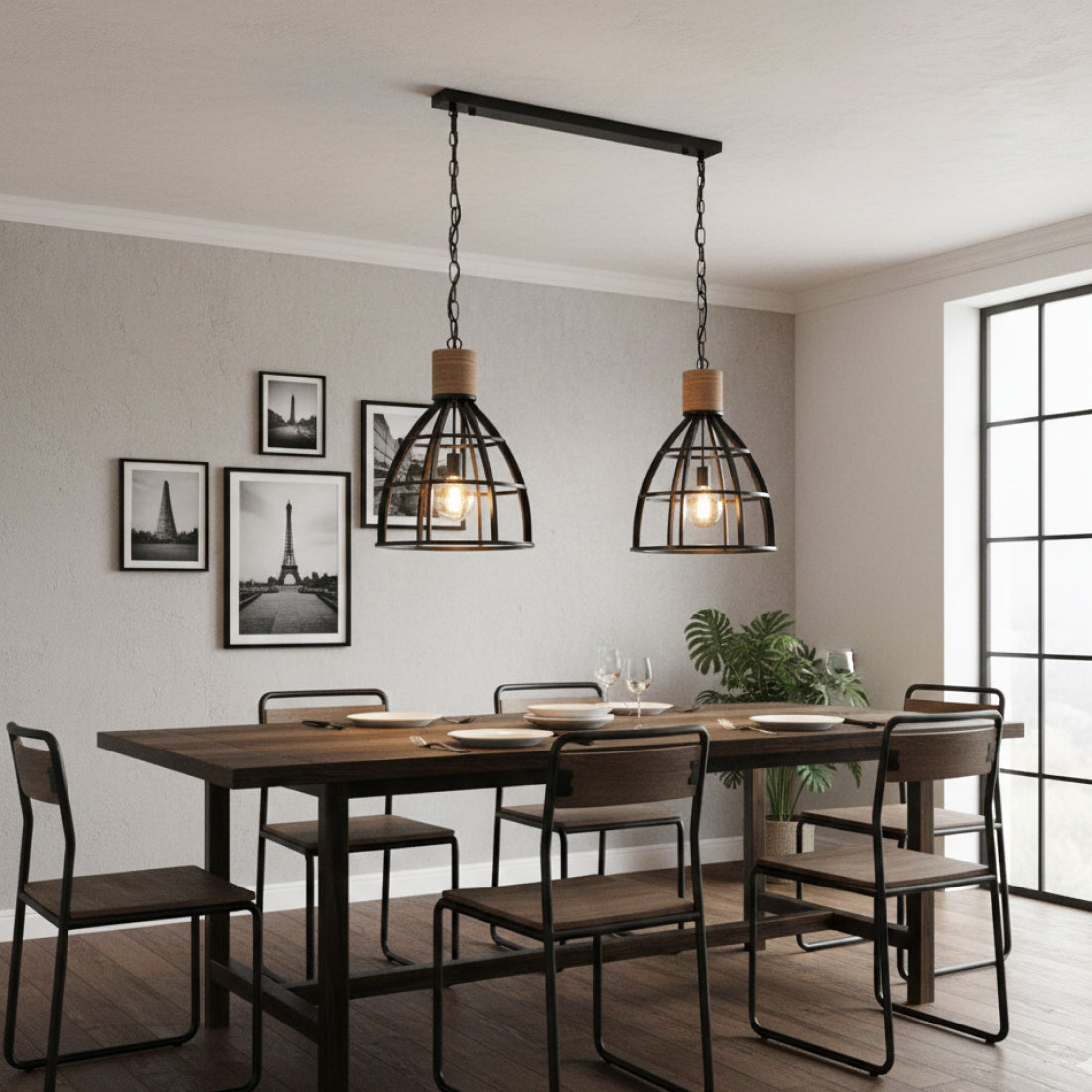 Detail van de industriële Aperto hanglamp in zwart. Een statement piece dat een moderne touch aan uw interieur geeft.