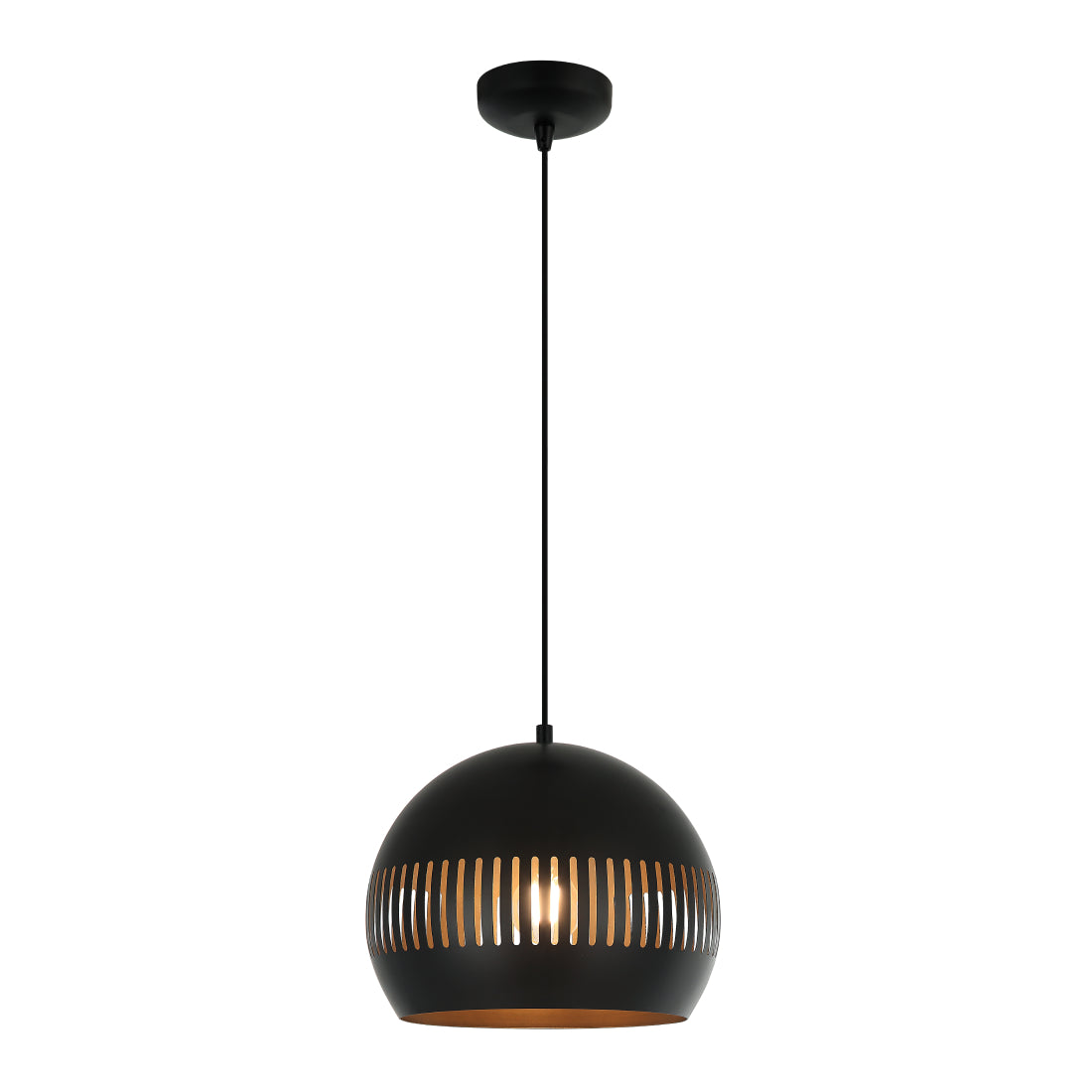 Moderne zwarte hanglamp Globo met een strakke uitstraling.