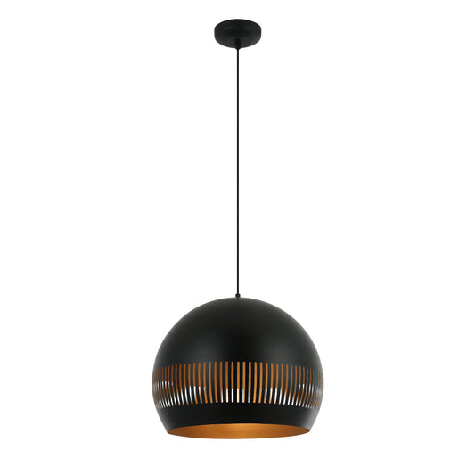 Moderne zwarte hanglamp Globo met een hoogte van 150 cm.