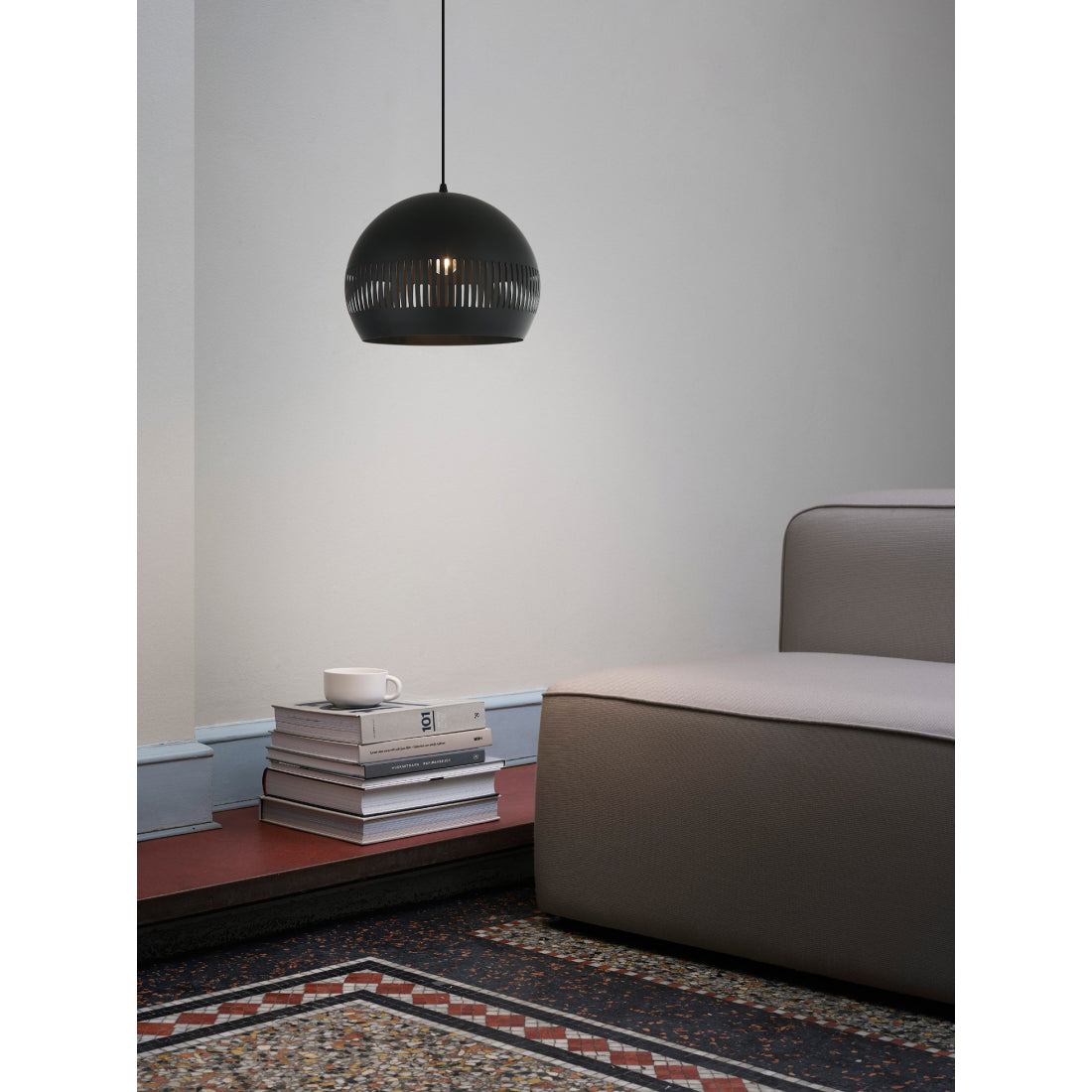 Illuminate your space with the sleek black Globo pendant light. Its modern design adds a touch of sophistication to any room.