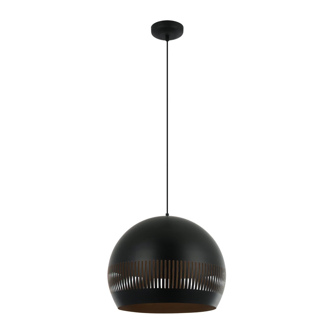 Close-up of the Globo pendant light showcasing its sleek black finish. Perfect for adding a modern touch to any room.