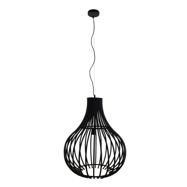 Bijzondere detailfoto van de zwarte Goccia hanglamp. Deze moderne lamp voegt elegantie toe aan elke ruimte.
