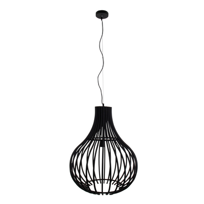 Bijzondere detailfoto van de zwarte Goccia hanglamp. Deze moderne lamp voegt elegantie toe aan elke ruimte.