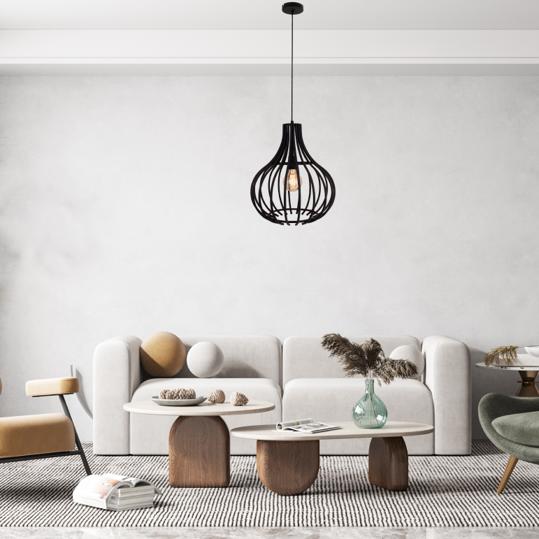 De Goccia hanglamp in zwart heeft een eigentijds ontwerp. Perfect voor het creëren van een moderne sfeer boven je eettafel.