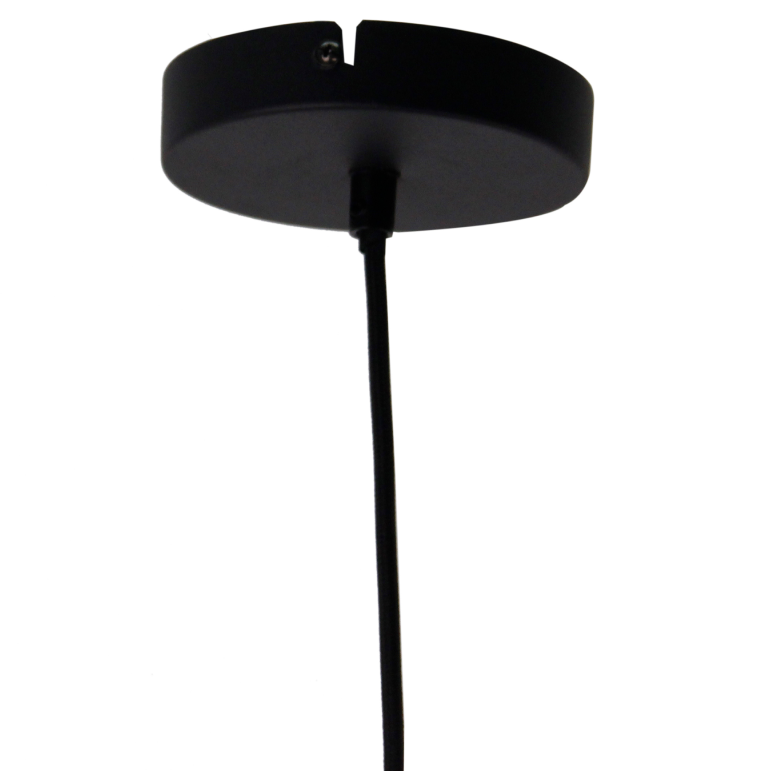 Een gedetailleerde kijk op de zwarte Goccia hanglamp. Deze moderne lamp voegt een eigentijdse touch toe aan je interieur.