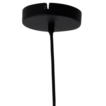 Een gedetailleerde kijk op de zwarte Goccia hanglamp. Deze moderne lamp voegt een eigentijdse touch toe aan je interieur.
