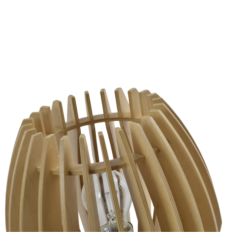 De bruine tafellamp uit de Hout-serie voegt een warme, natuurlijke uitstraling toe aan je interieur.