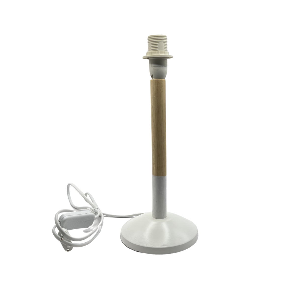 Deze moderne lampenvoet in wit en crème geeft een frisse uitstraling. Perfect voor het creëren van een uniek lichtaccent.