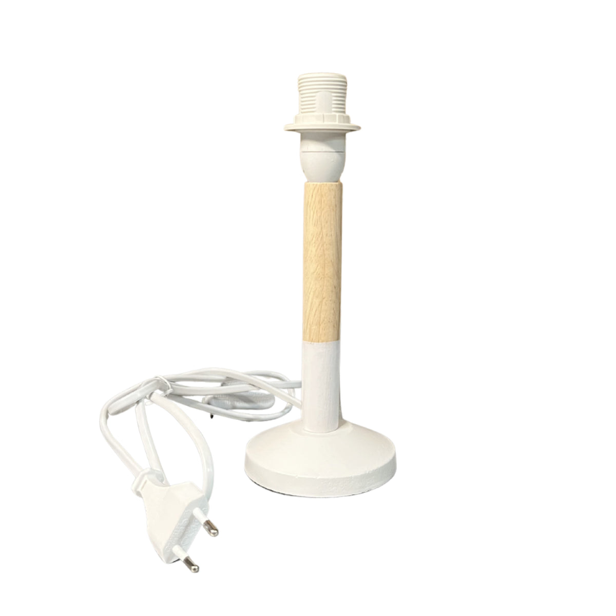 Deze lampenvoet in wit en lichtbruin voegt een Scandinavische flair toe aan je interieur. Perfect voor elke lamp.