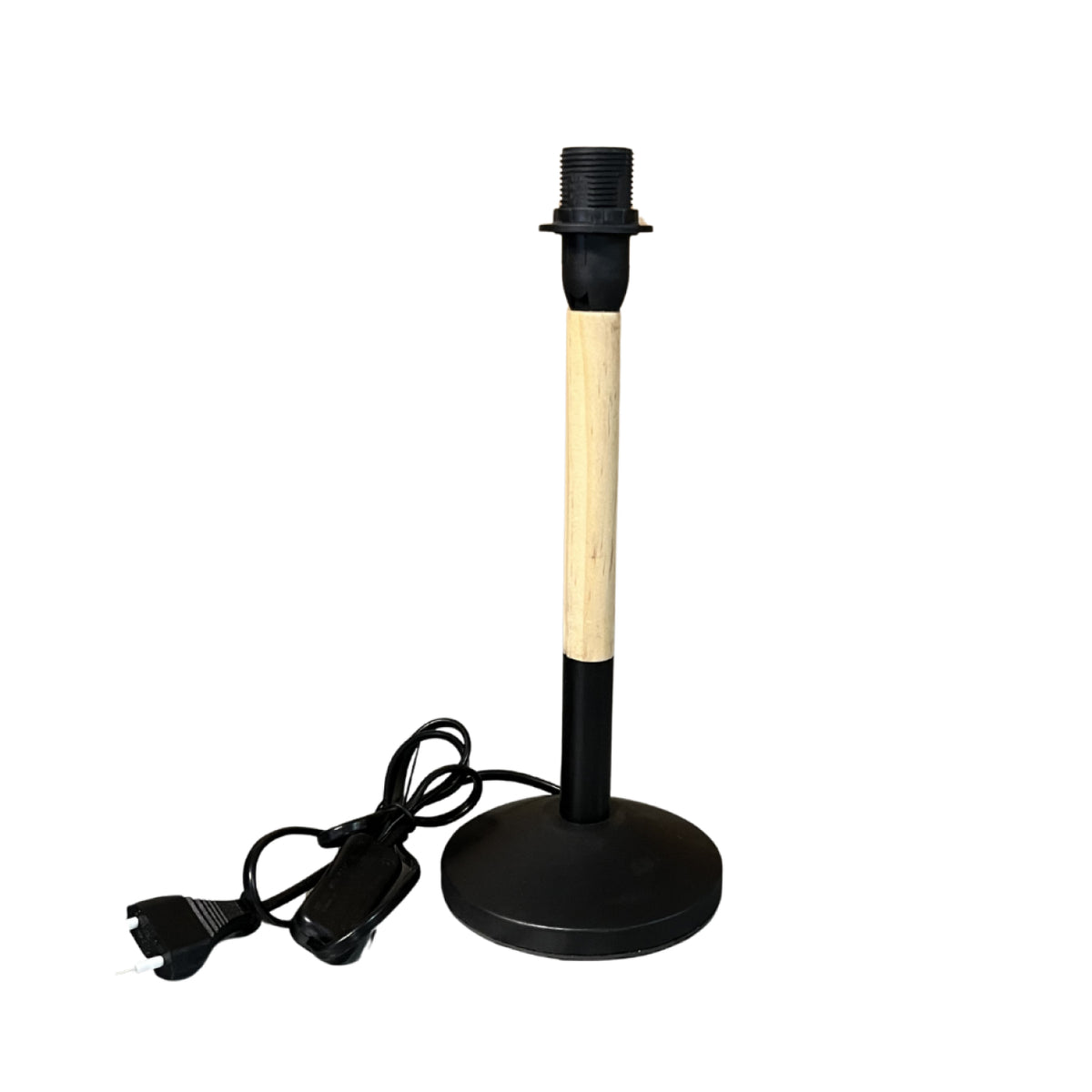 Natuurlijke lampenvoet in lichtbruin met zwart accent. Perfect voor een Scandinavische sfeer in jouw interieur.