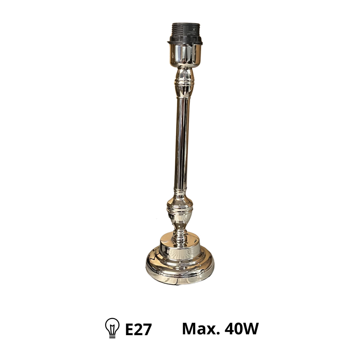 Deze nikkel lampenvoet van 33,5 cm voegt een moderne touch toe aan jouw interieur. Perfect voor diverse lampenkappen.