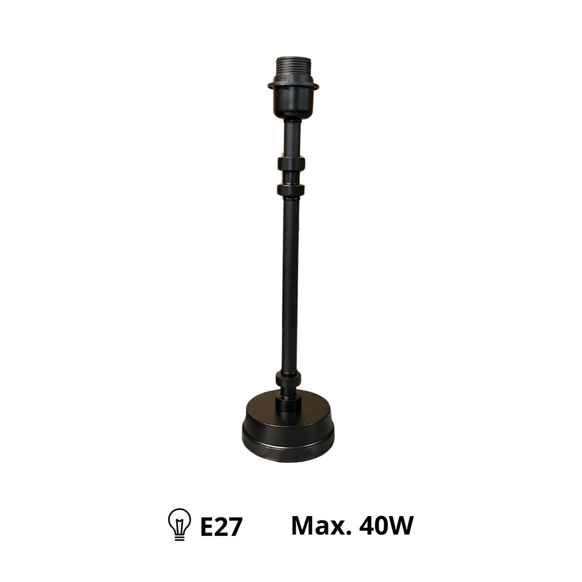 Deze moderne lampenvoet in zwart heeft een eigentijdse uitstraling. Perfect voor een strakke en stijlvolle inrichting.