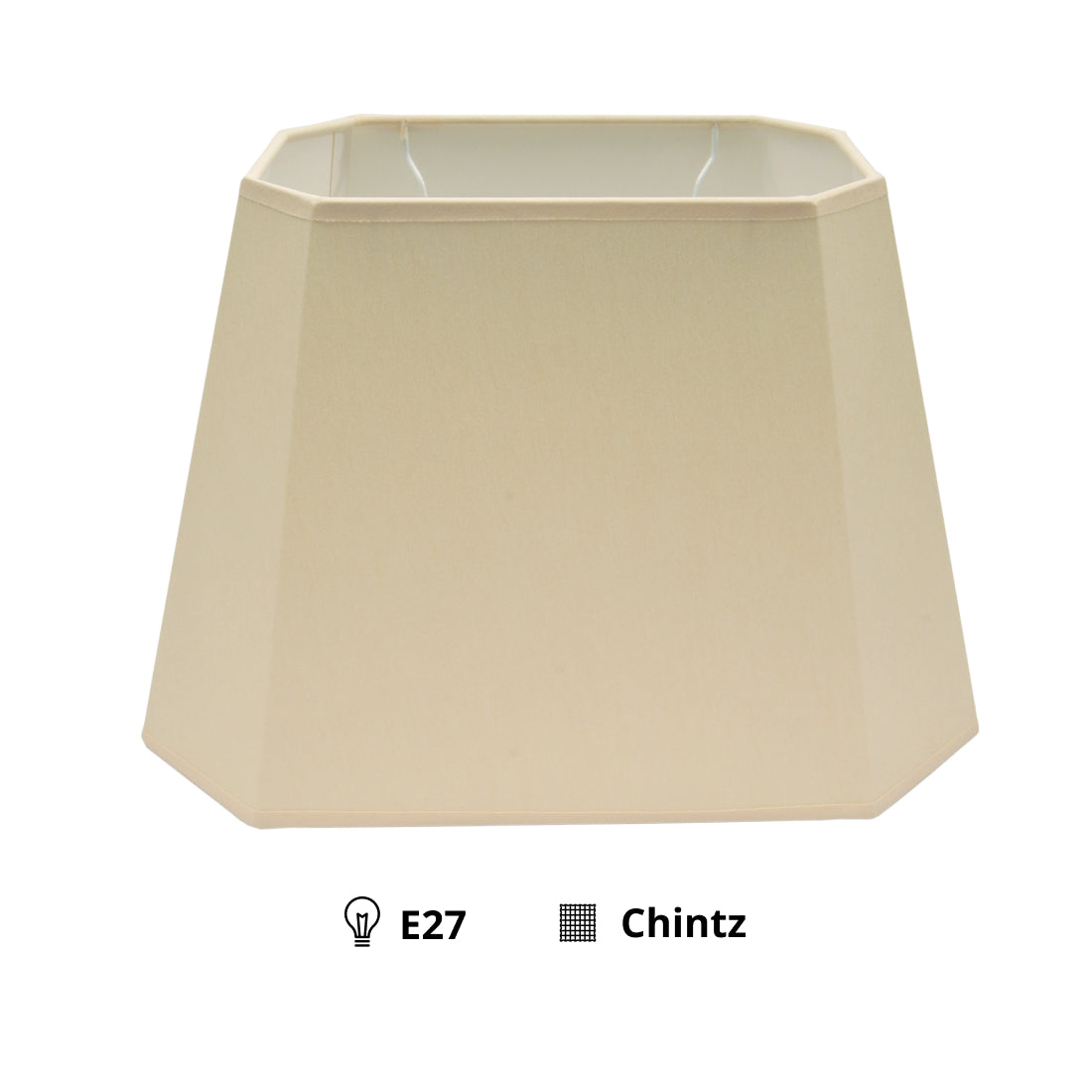 Detail van de achtzijdige beige lampenkap Conica. Deze kap voegt een verfijnde touch toe aan elke interieurstijl.