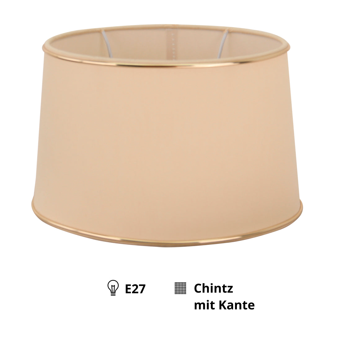 Beige lampenkap Oval met een luxe gouden rand. Geeft een warme en uitnodigende sfeer aan elke kamer.