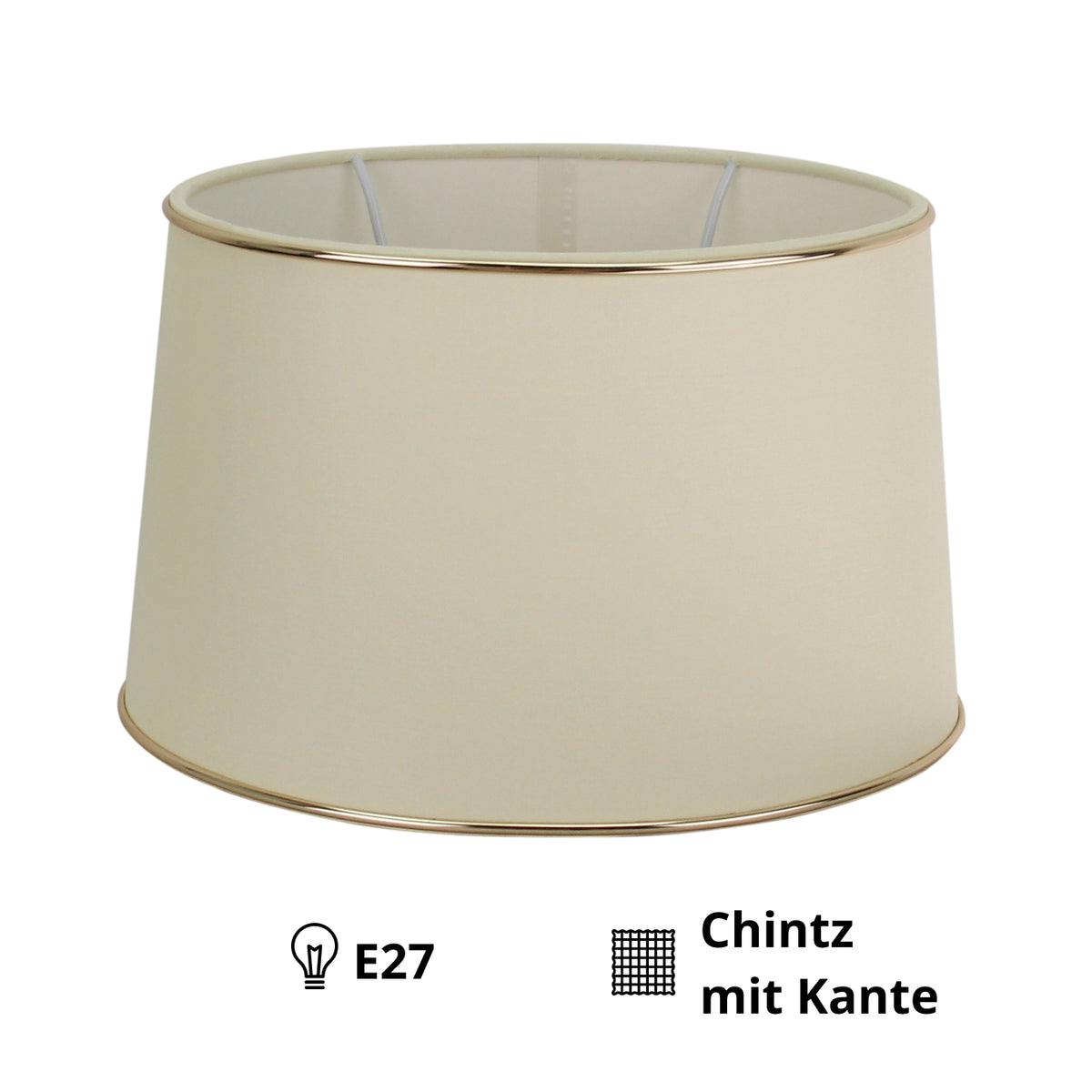 Detail van de crèmekleurige lampenkap met gouden accenten. Een elegante aanvulling die sfeer en stijl aan je ruimte geeft.