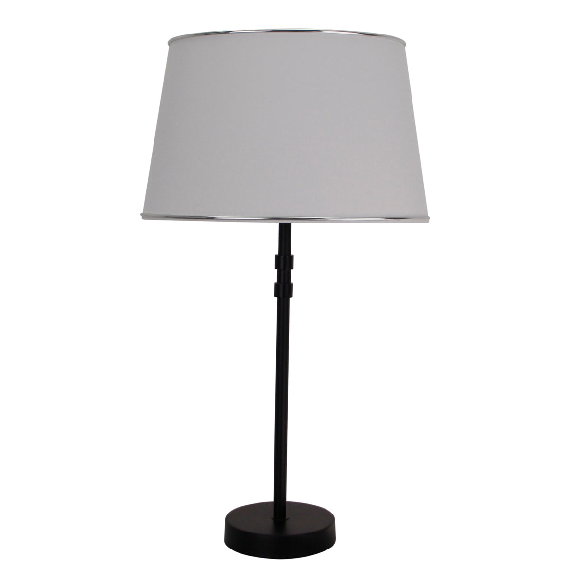Een moderne lampenkap in wit en zilver, perfect voor een stijlvolle afwerking. Creëert een warme sfeer in elke ruimte.