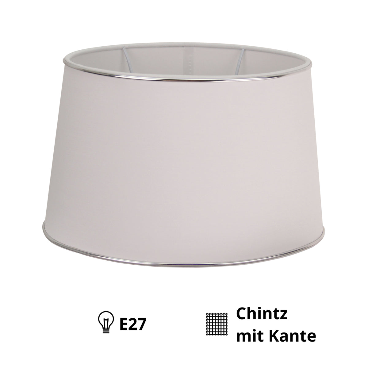 Detail van de ovalen lampenkap in zilver en wit. Een verfijnde aanvulling voor iedere moderne verlichting.