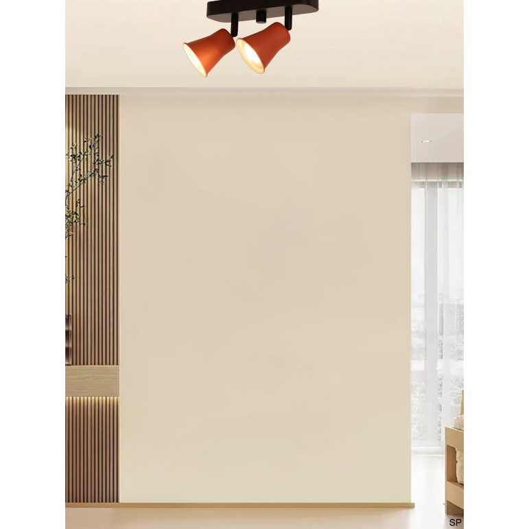 A bold black ceiling light with a striking red accent. Perfect for adding a touch of modern flair to your decor.