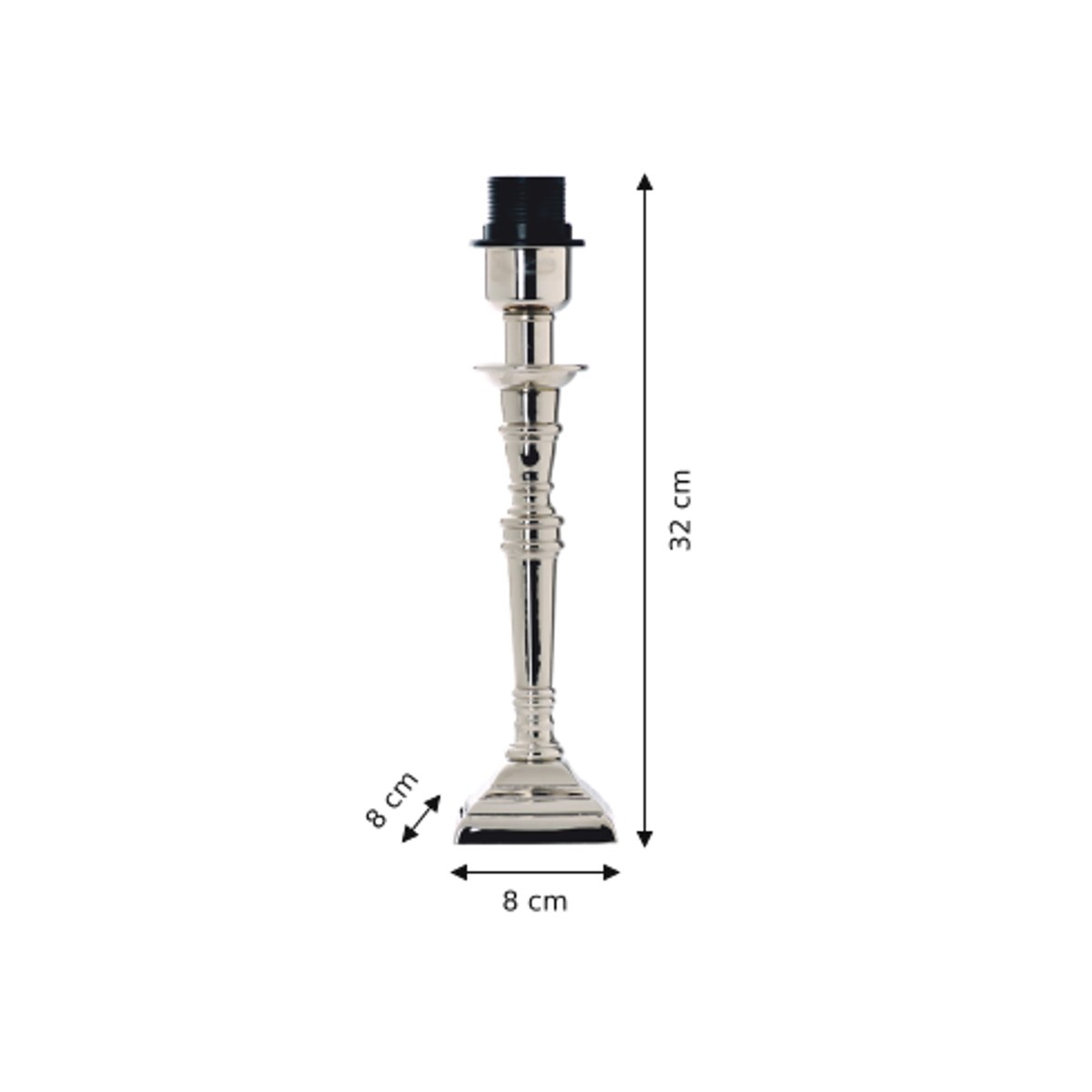 Maattekening met alle afmetingen in centimeters van Various Lampenvoet - Chroom - 32 cm - Metaal - E27