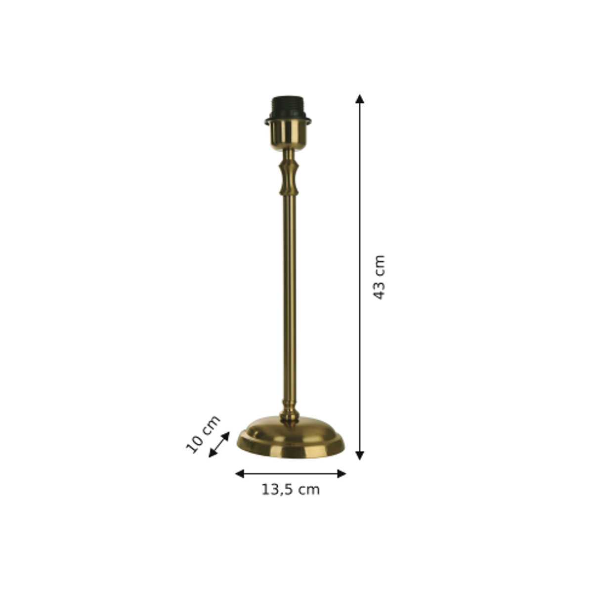Maattekening met alle afmetingen in centimeters van Various Lampenvoet - Messing - 43 cm - Metaal - E27