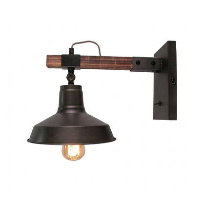 Strakke wandlamp Max in zwart metaal en hout. Perfect voor een industriële touch in jouw interieur.