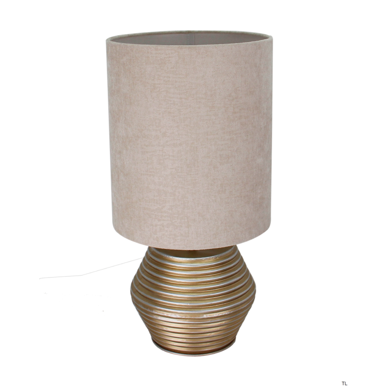 Close-up of the Modena table lamp, showcasing its cream and gold finish. A perfect blend of modern elegance for your decor.