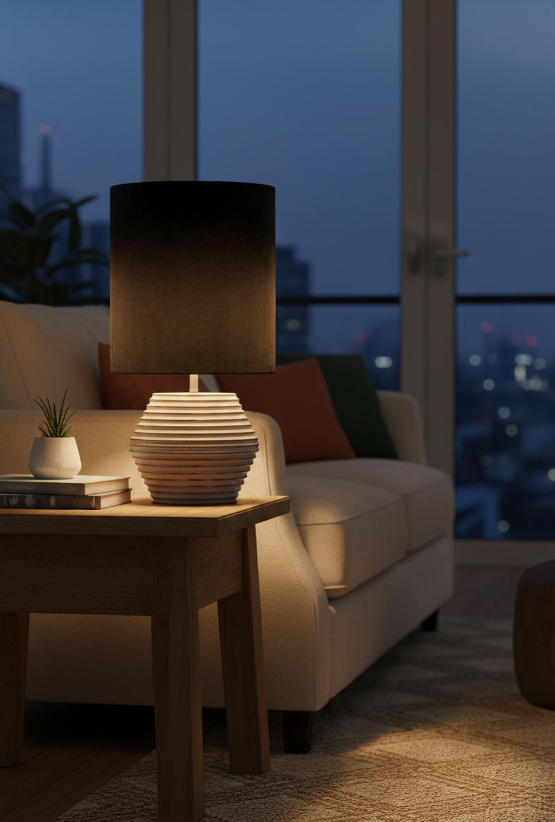 Immerse your space in modern elegance with the grey Modena table lamp. It’s the perfect accent for any cozy nook.