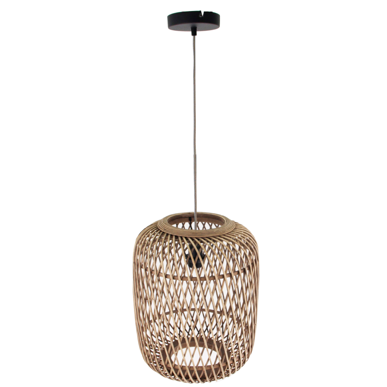 Natuurlijk bruine hanglamp met een speelse diagonaliteit. Ideaal voor een warme, landelijke sfeer in je interieur.