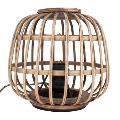 Deze bruin houten tafellamp straalt een warme, landelijke sfeer uit. Perfect voor een gezellige inrichting.