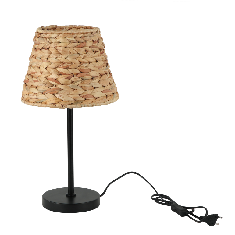 Detail van de bruin gekleurde tafellamp Nature Treccia. Deze lamp voegt een landelijke charme toe aan elke interieurstijl.