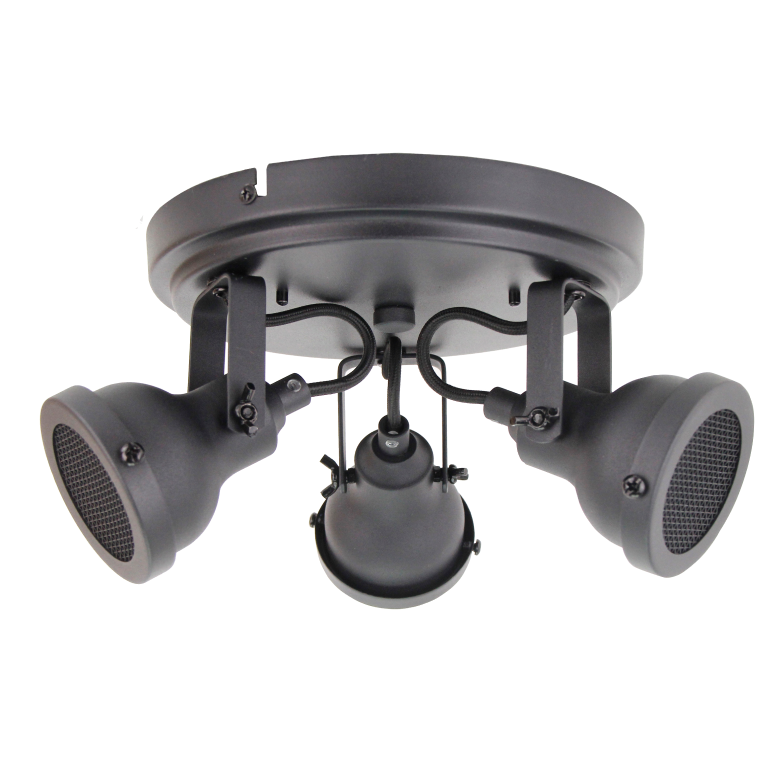 Detailopname van de zwart industriële plafondlamp Nero. Perfect voor een stoere look in moderne interieurs.