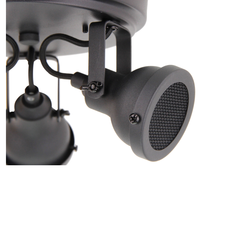 De zwart metalen plafondlamp Nero heeft een strakke afwerking. Perfect voor een industriële touch in elke ruimte.