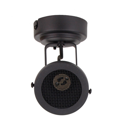 Detail van de compacte zwarte plafondlamp Nero met industrieel ontwerp. Perfect voor een moderne uitstraling in elke kamer.