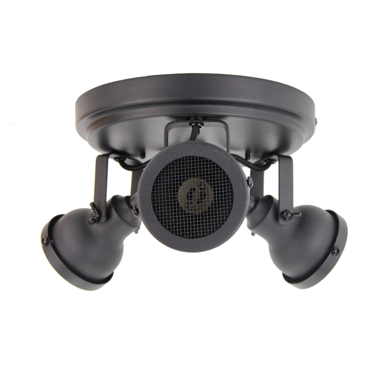 Dichtbijopname van de zwarte Nero plafondlamp, perfect voor een industriële sfeer. Ideaal voor moderne interieurs.