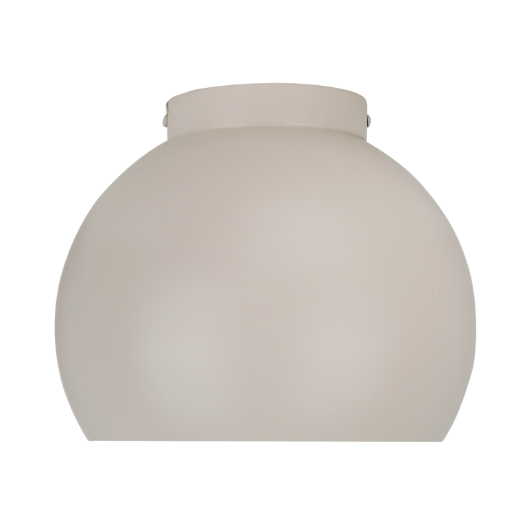 Detail van de moderne beige Occhio plafondlamp. Deze lamp voegt een frisse uitstraling toe aan jouw interieur.