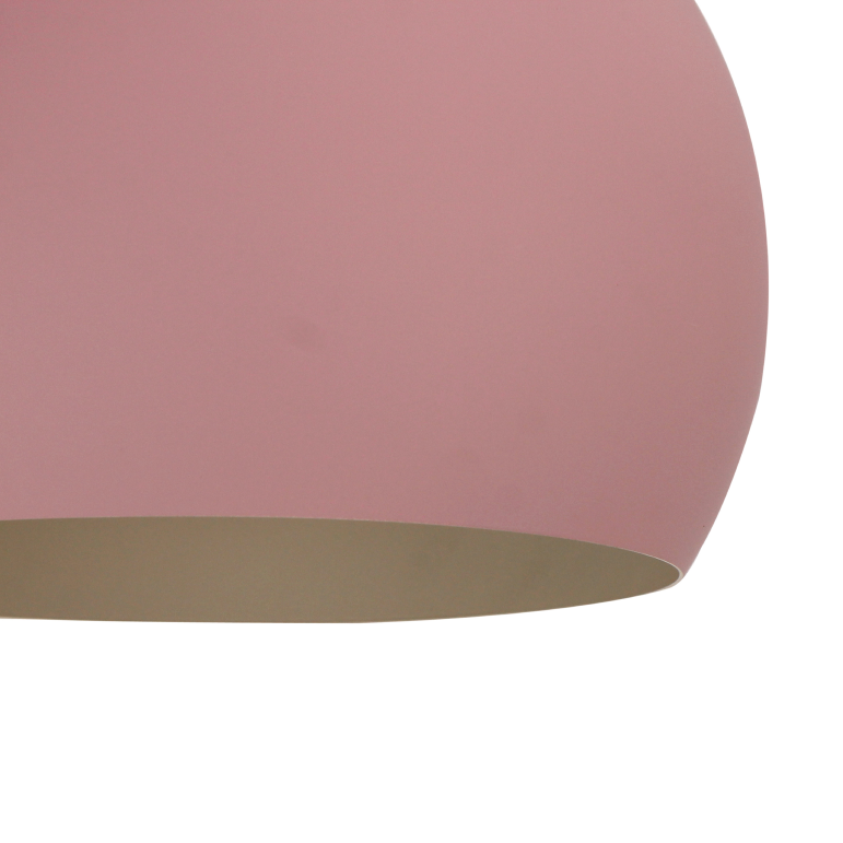 Detail van de moderne roze plafondlamp Occhio met een strakke afwerking. Perfect voor een speelse en stijlvolle ambiance.
