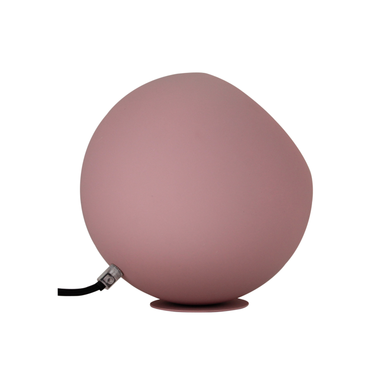 Detail van de moderne roze Occhio tafellamp. Deze unieke lamp voegt een speelse touch toe aan jouw interieur.
