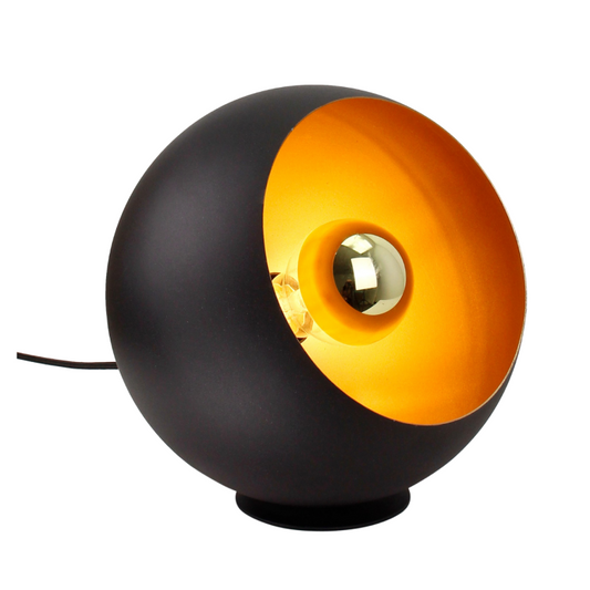 Sleek black table lamp with a striking gold accent. This modern design enhances any tabletop with its chic elegance.