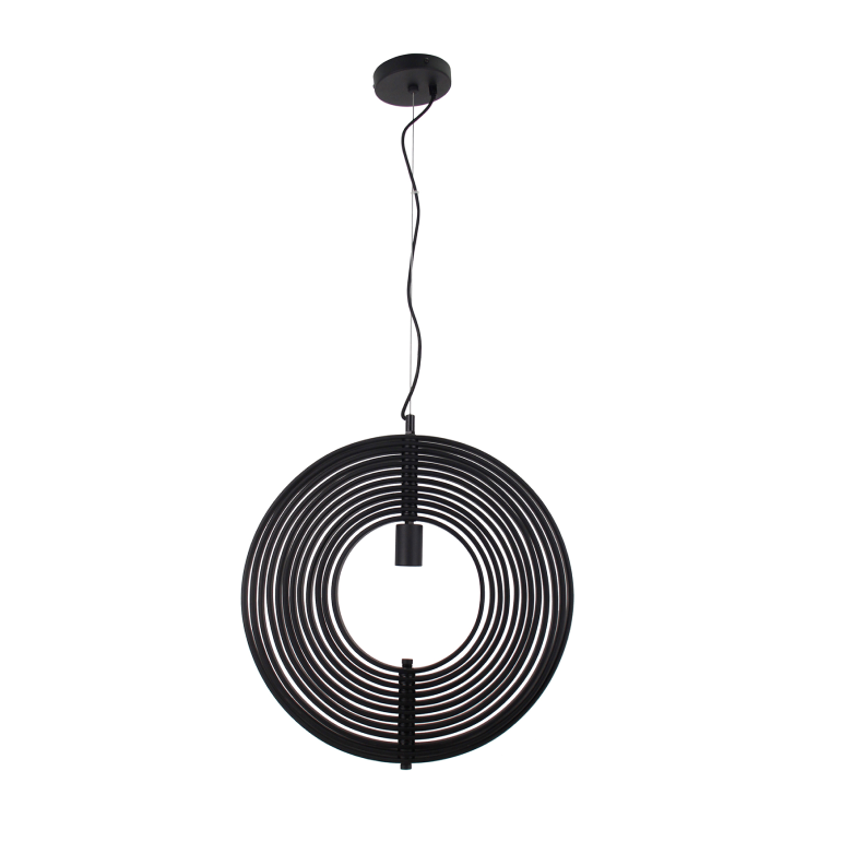 Deze detailfoto toont de zwarte Ring hanglamp met industrieel design. Perfect voor het creëren van een moderne sfeer.