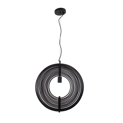 Deze detailfoto toont de zwarte Ring hanglamp met industrieel design. Perfect voor het creëren van een moderne sfeer.