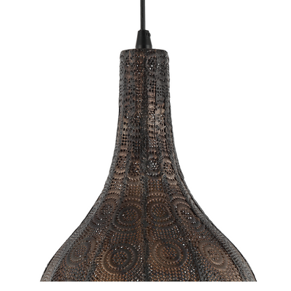 Een gedetailleerde close-up van de Rolo hanglamp in zwart. Deze klassieke lamp voegt tijdloze charme toe aan uw interieur.