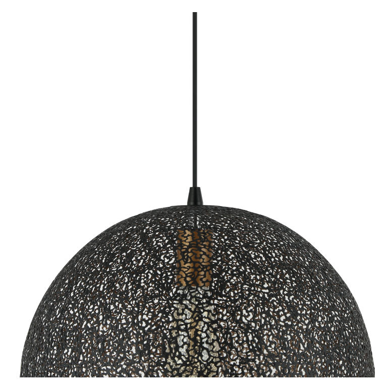 Detail van de zwarte Rolo hanglamp met een moderne uitstraling. Perfect voor een sfeervolle en eigentijdse inrichting.