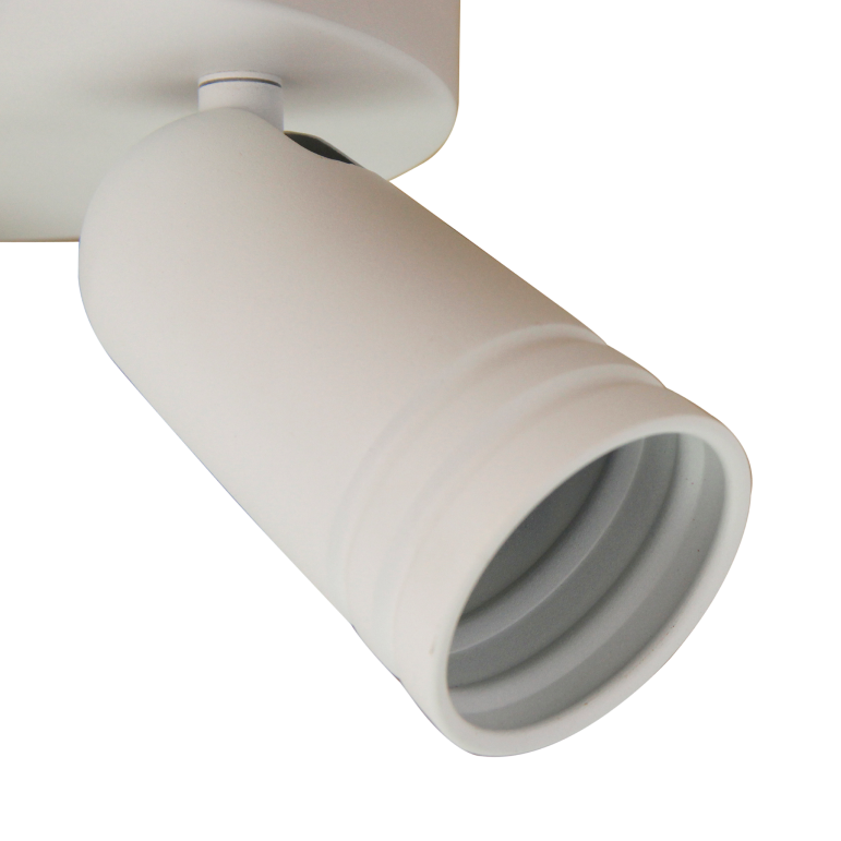 Detail van de witte Spero plafondlamp, met een industrieel design. Perfect voor een moderne en stijlvolle ambiance in huis.